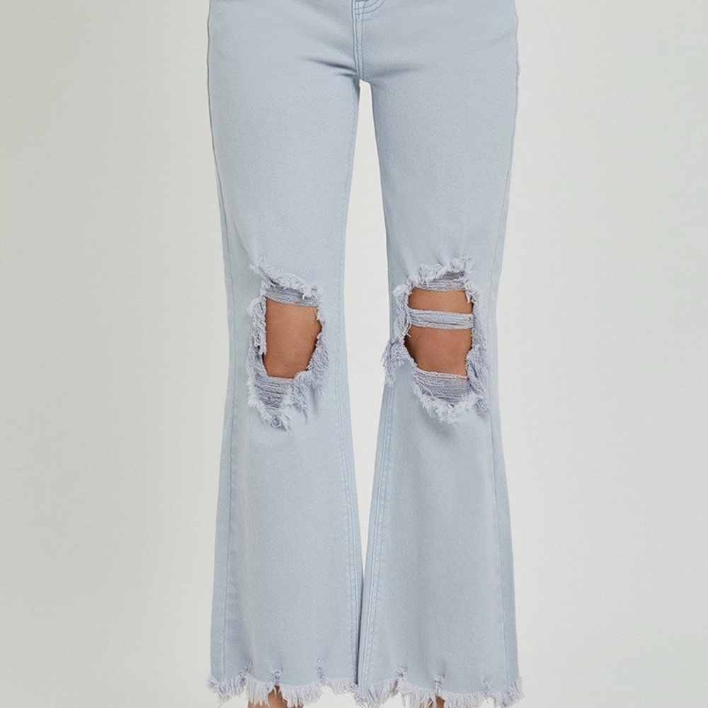Baby blue Distressed crop Jeans
